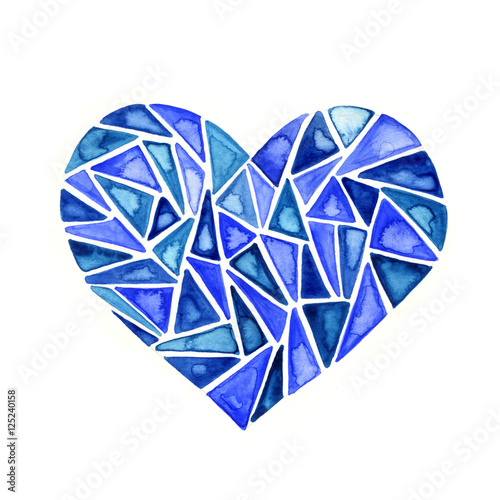 Romantic background in the shape of a blue heart. Watercolor texture