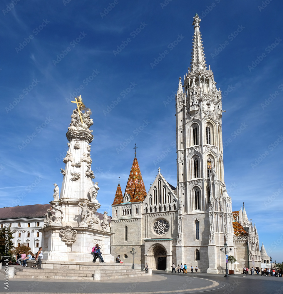 Matthias Church and the plague column in the Buda castle