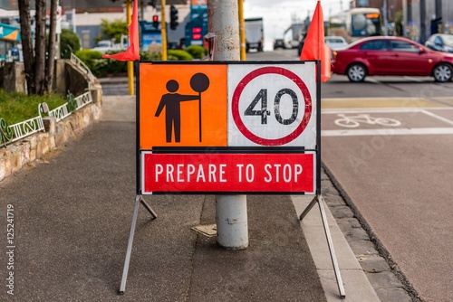 Australian "Prepare To Stop" road sign with 40 kilometre per hou
