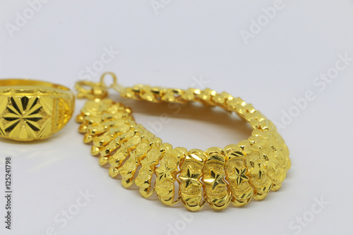  Gold bracelet in the red box on the white background ,jewelry and precious stone