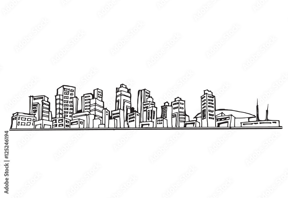 Cityscape Vector Illustration Line Sketched Up eps10
