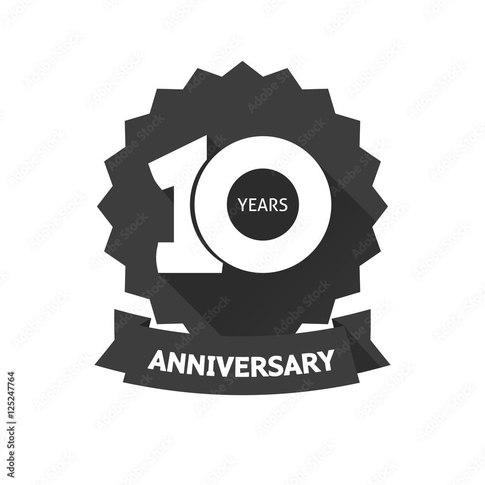 10 years anniversary sticker vector icon, 10th year birthday logo label