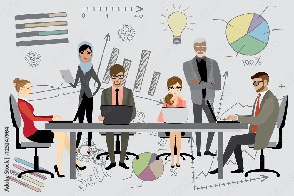 People working on computer flat style cartoon, People working on computer flat style cartoon,