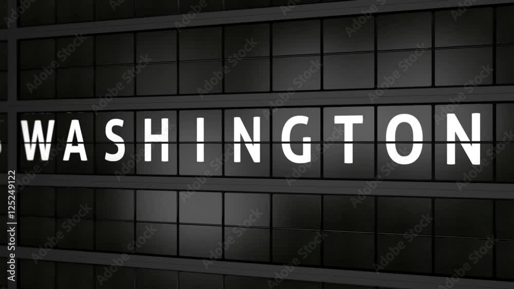 flight information board animation with the city name Washington flight information board animation with the city name Washington