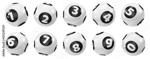 Lottery Number Balls. Black and white balls isolated. Bingo balls set. Bingo balls with numbers. Set of black and white balls. Lotto concept. White Bingo Balls.