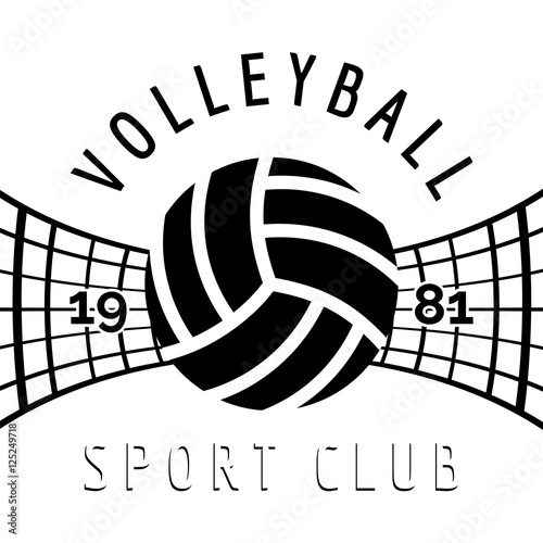 Black and white volleyball emblem isolated on white. Vector illustration