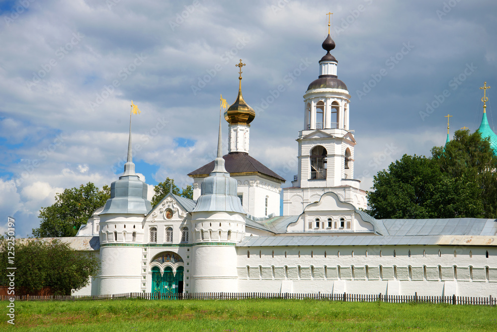 Holy Gates and St. Nicholas Church in the Holy Vvedensky Tolgsky convent, cloudy day in july. Yaroslavl, Golden Ring of Russia