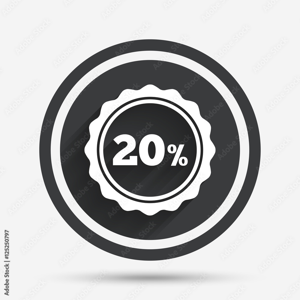 20 percent discount sign icon. Sale symbol. 20 percent discount sign icon. Sale symbol.