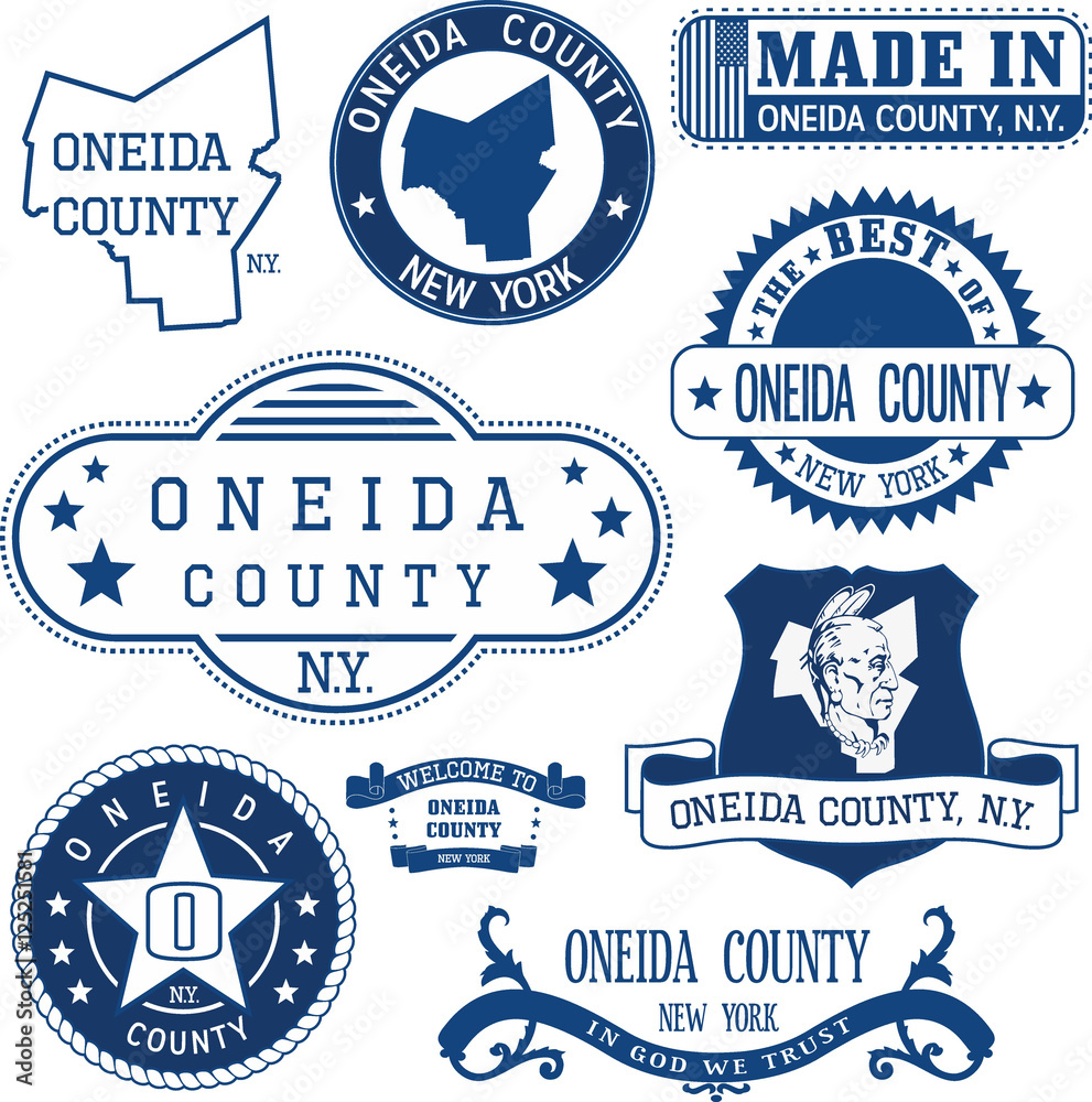 Oneida county, New York. Set of stamps and signs. Oneida county, New York. Set of stamps and signs.