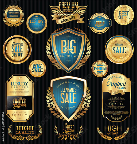 Golden sale badges and labels retro vintage collection 