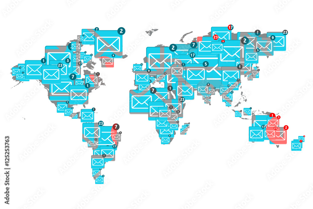 World email, concept of using the mail system by people througho