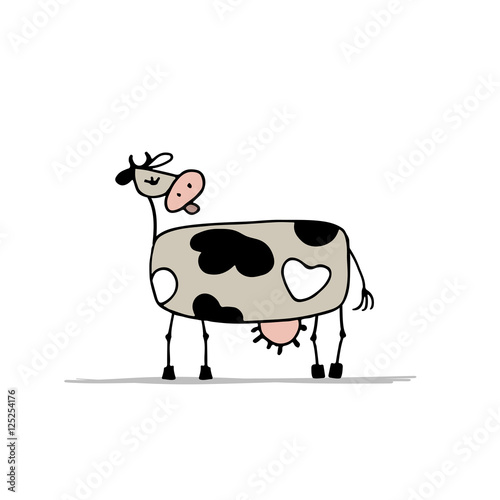Funny cow character, sketch for your design