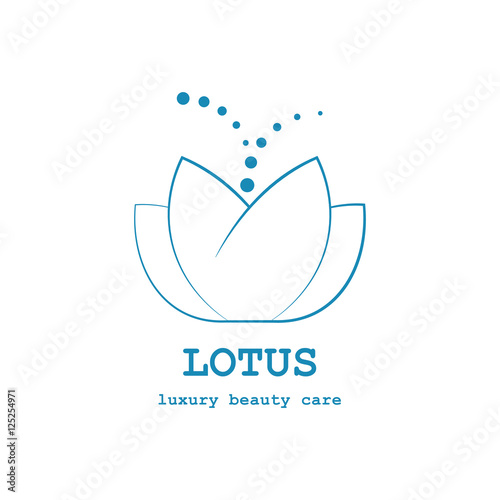 Logo lotus luxury beauty care with blue stroke on white background.