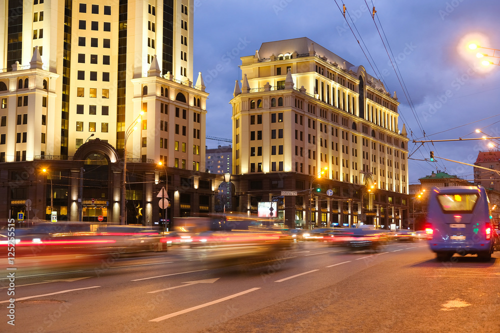 Moscow, Russia - October, 15, 2016: night traffic in Moscow, Russia Moscow, Russia - October, 15, 2016: night traffic in Moscow, Russia
