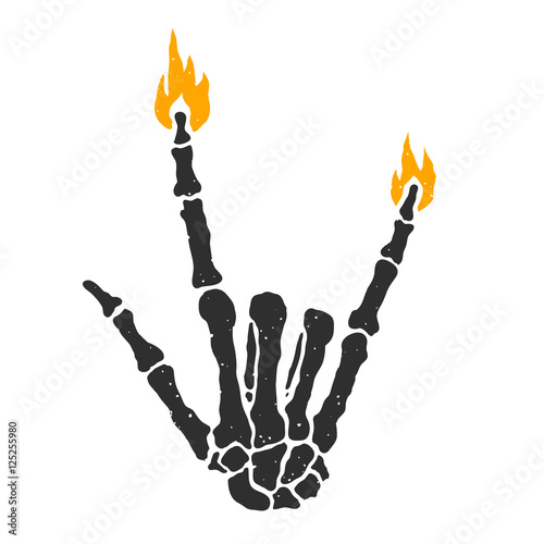 Dead skeleton hand burning rock sign isolated vector illustration