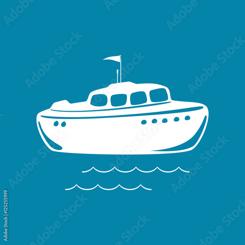 Lifeboat Isolated on Blue Background, Marine Rescue Vessel, Vector Illustration