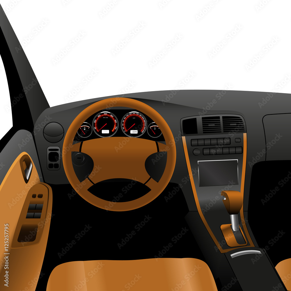 Luxury car interior inside view of car, dashboard, vector
