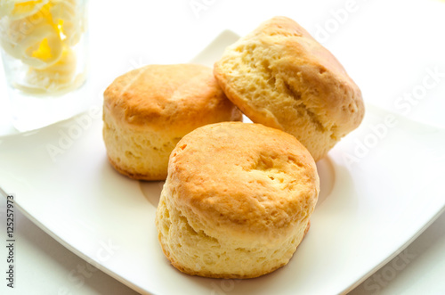 Scones on a white plate