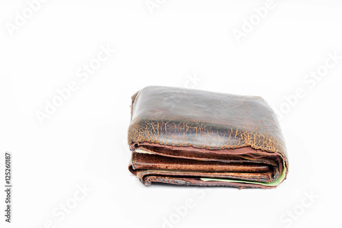 Old wallet brown leather on white background