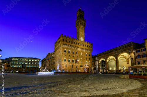 Night view of Florence Palazzo Vecchio in Piazza della Signoria in Florence, Italy