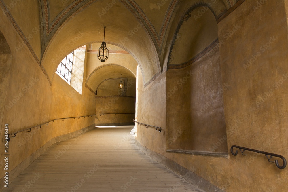 Sunny passage hall to castle in Czech Krumlov