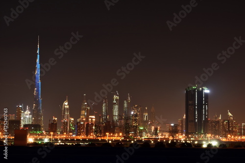 Dubai skyline at night from Meydan  United Arab Emirates