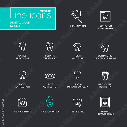 Dental Care - Single Line Pictograms Set