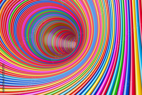 Hypnotic Psychedelic Multicolour Circles Tunnel. 3d Rendering