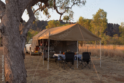 Off road camper trailer set up at Windjana Gorge in the Kimberley, Western Australia photo