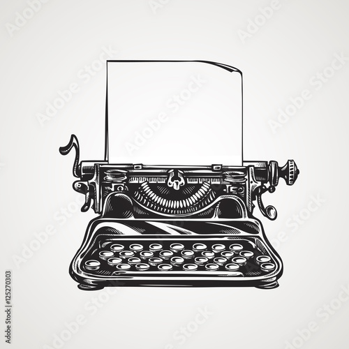 Vintage mechanical typewriter. Sketch vector illustration