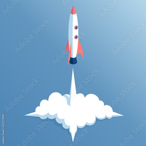 start isometric missiles, launch isometrical spacecraft, concept startup illustration