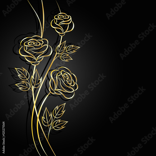Gold flowers with shadow on dark background.