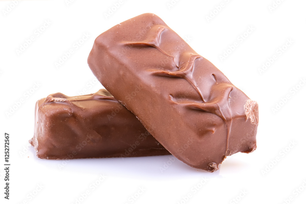 Chocolate bar with caramel on white Chocolate bar with caramel on white