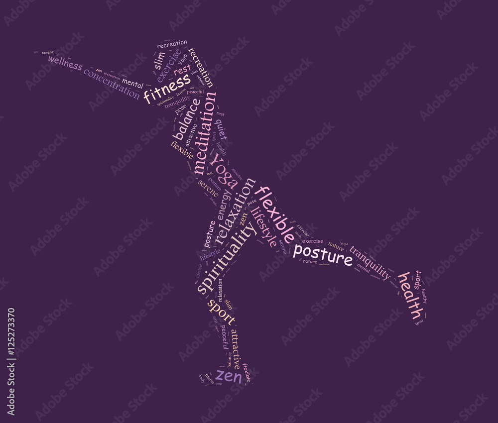 Yoga word cloud in shape of the woman Yoga word cloud in shape of the woman