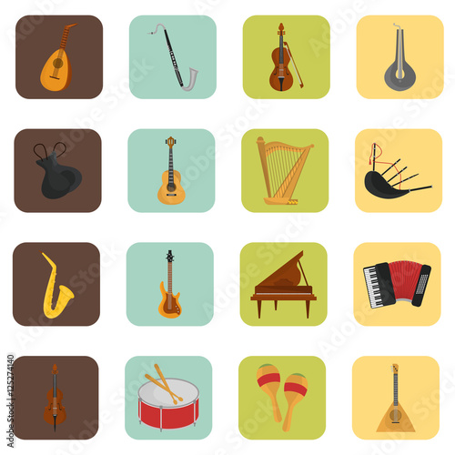 Music instruments color flat set