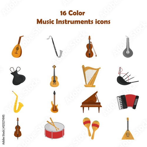 Music instruments color flat set