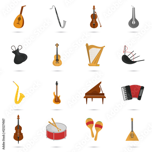 Music instruments color flat set
