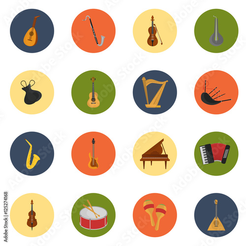 Music instruments color flat set