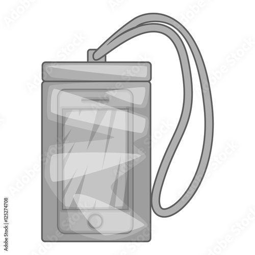 Waterproof phone case icon. Gray monochrome illustration of case vector icon for web design