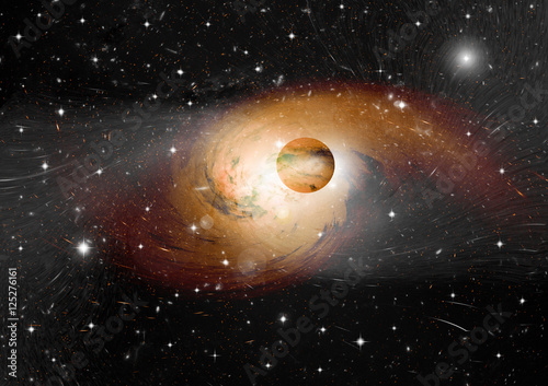Stars, dust and gas nebula in a far galaxy
