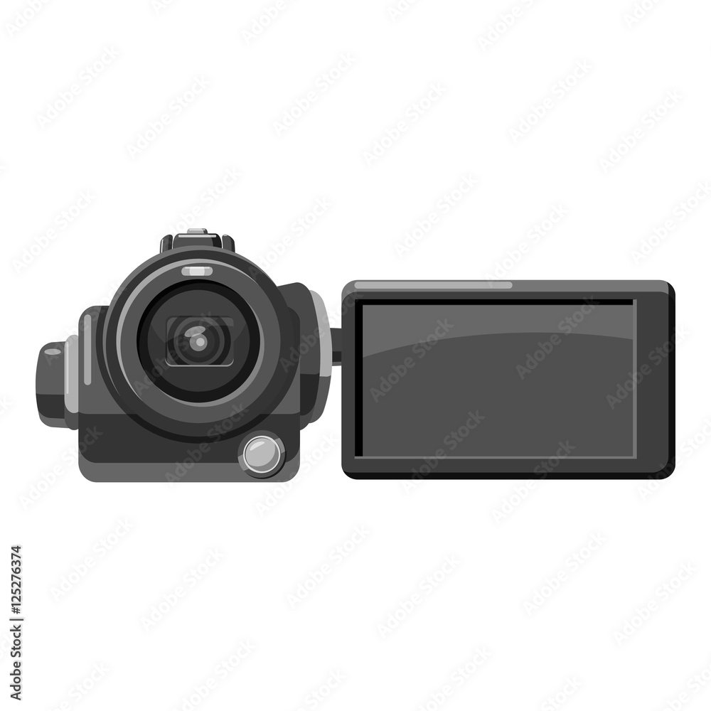 Digital video camera icon. Gray monochrome illustration of digital video camera vector icon for web