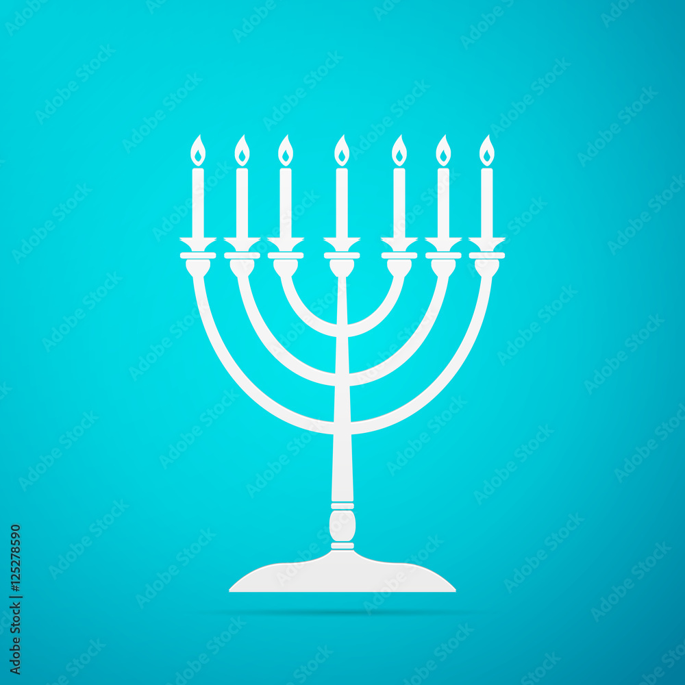 Hanukkah menorah flat icon on blue background. Vector Illustration Hanukkah menorah flat icon on blue background. Vector Illustration