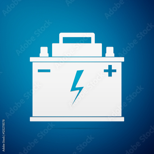 Car battery flat icon on blue background. Vector Illustration