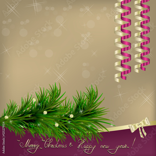 Christmas and New Year Greeting with sparkles and Christmas tree
