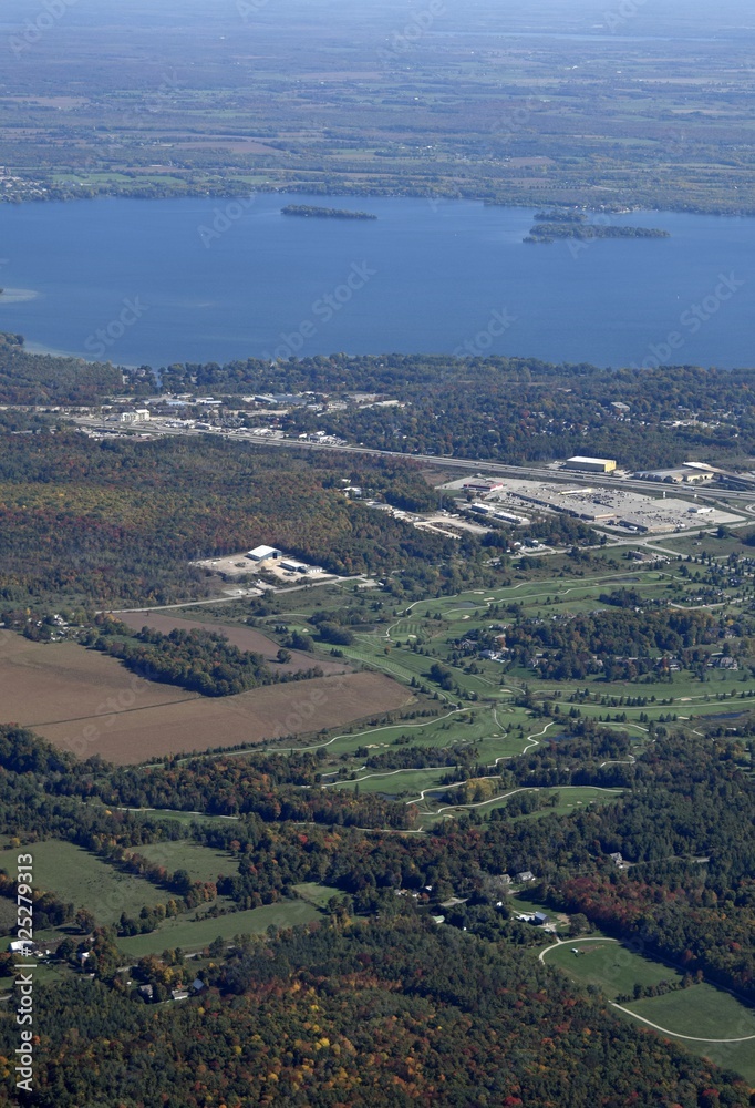 Fototapeta premium aerial view of a golf course in Orillia Ontario, Canada