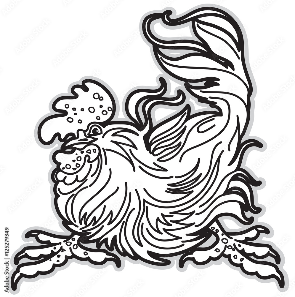 Black and White Image of Rooster. A Symbol of Eastern Calendar. Vector Illustration. Black and White Image of Rooster. A Symbol of Eastern Calendar. Vector Illustration.