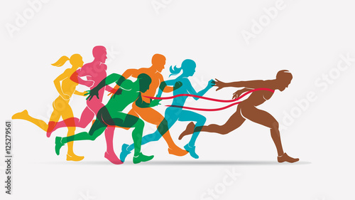 running people set of silhouettes, competition and finish