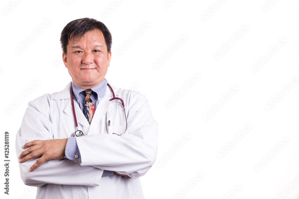 Confident matured Asian doctor with folded arms Confident matured Asian doctor with folded arms