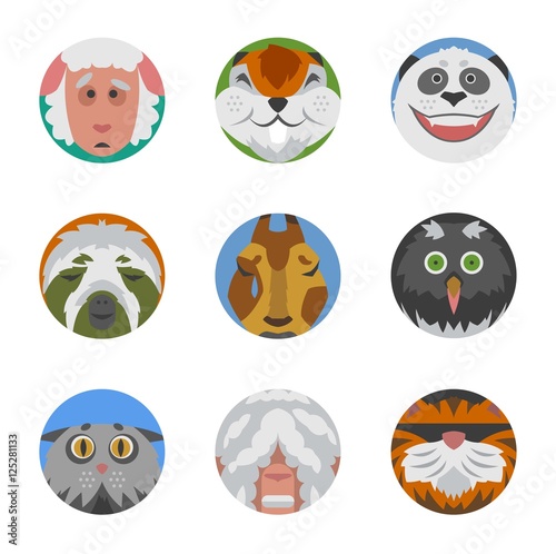 Animals emotions icons vector set.