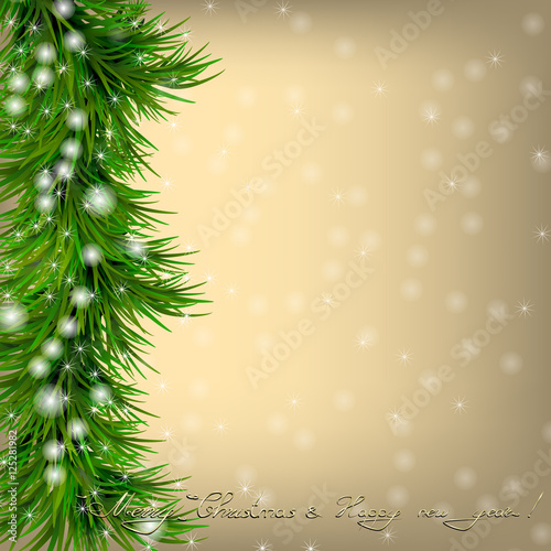 Christmas  Greeting card with Christmas tree and snowflakes